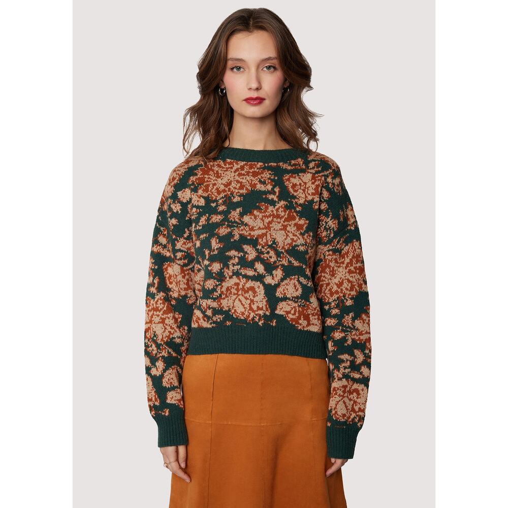 Lost + Wander Rosetta Green Floral Knit Crewneck Pullover Sweater Size S